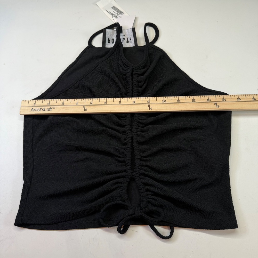 Royalty by Maluma Halter‎ Top Ruched Keyhole Sleeveless Black Top Size M NEW - Picture 6 of 7